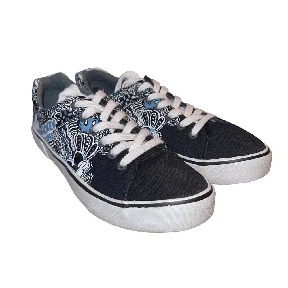 Disney Parks Men's Black Canvas Mickey Mouse Graffiti Print Sneakers Shoes Sz 7